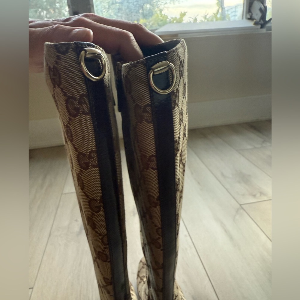Gucci Beige GG Canvas Monogram Heeled Boots. Size 36 B. Good condition - Picture 5 of 16